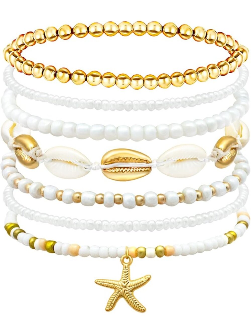 Bohemian Beach Bracelets Set for Women - Stackable Heishi & Seashell Jewelry